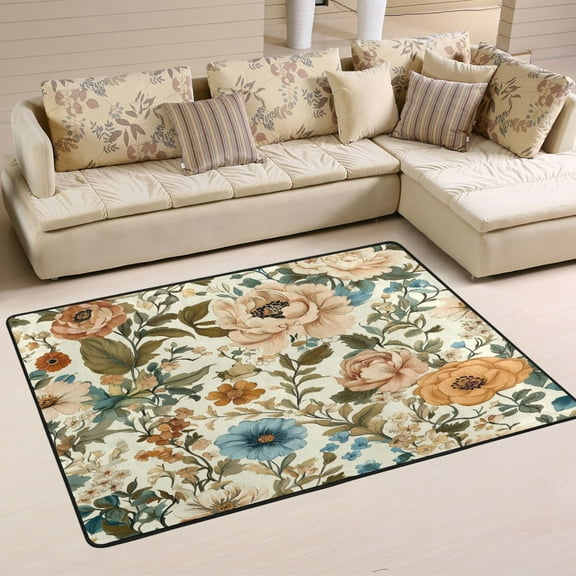 Non-Slip Area Rug 36"x24" Indoor Washable Floor Mats Carpet Printed for Living Room, Bedroom, Home Decor Beautiful Vintage Floral