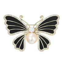 HUANLEDASH Women Brooch Butterfly Shape Faux Pearl Rhinestone Decor Dripping Oil Anti-slip Suit Coat Collar Hat Scarf Clothes Pin Prom Party Garment Jewelry