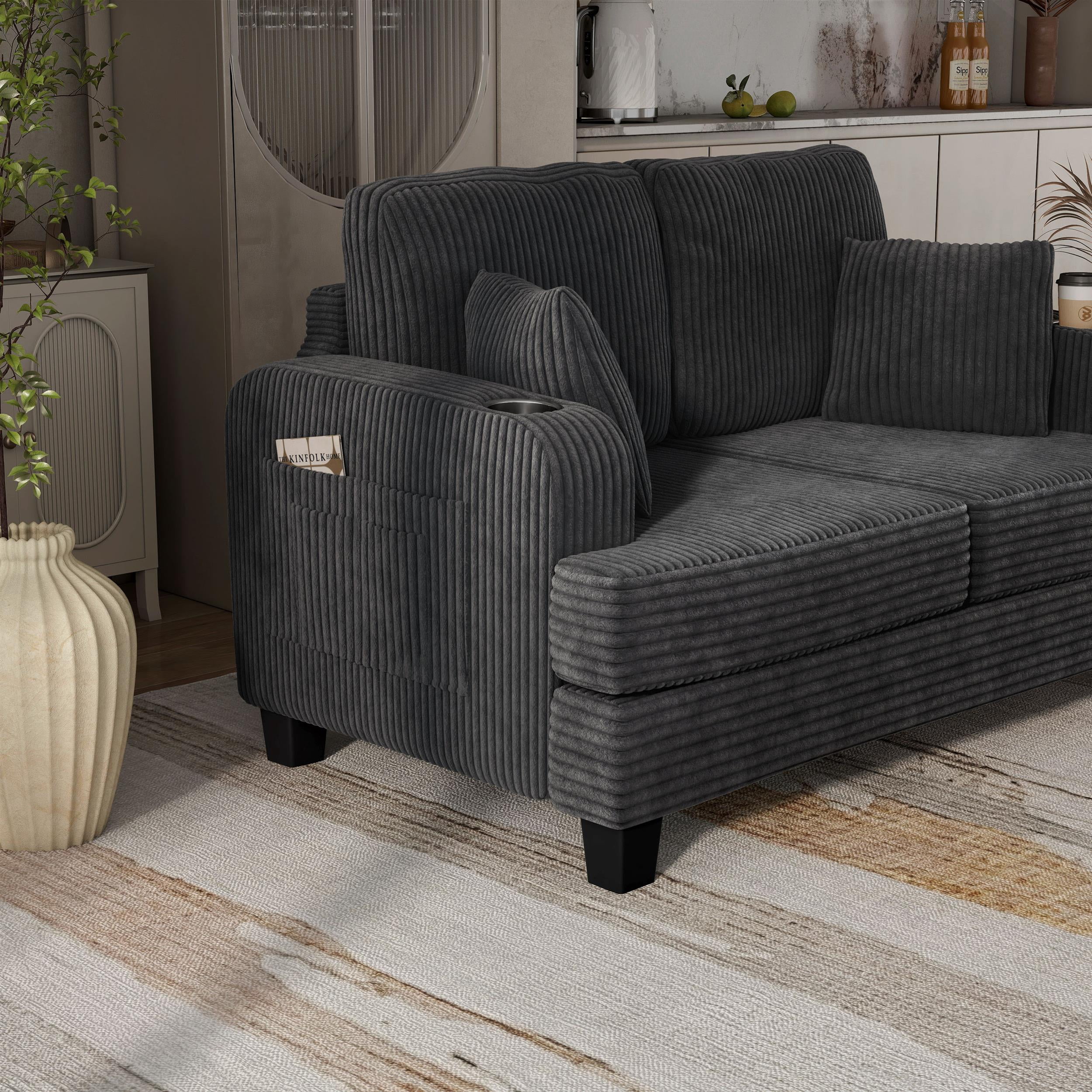 Furniture of America Fayen Modern Small Space Chenille Fabric Loveseat with Pillow, Dark Gray