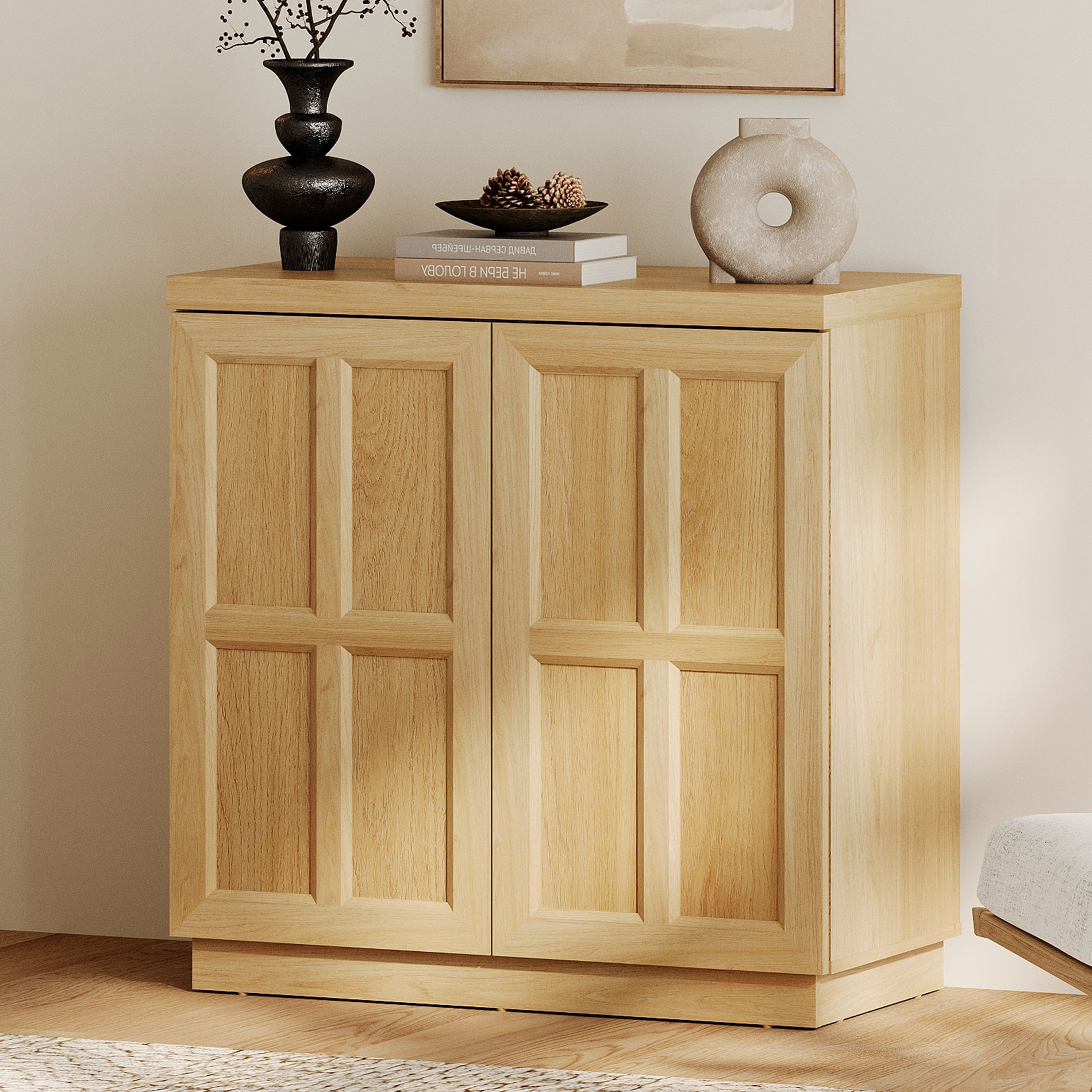 HOMOOI 31.5" Sideboard Buffet Cabinet with Cabinets and Adjustable Shelves,Boho Heavy-Duty Wood Coffee Bar Cabinet,Modern Console Table for Kitchen, Dining Room, Living Room,Oak