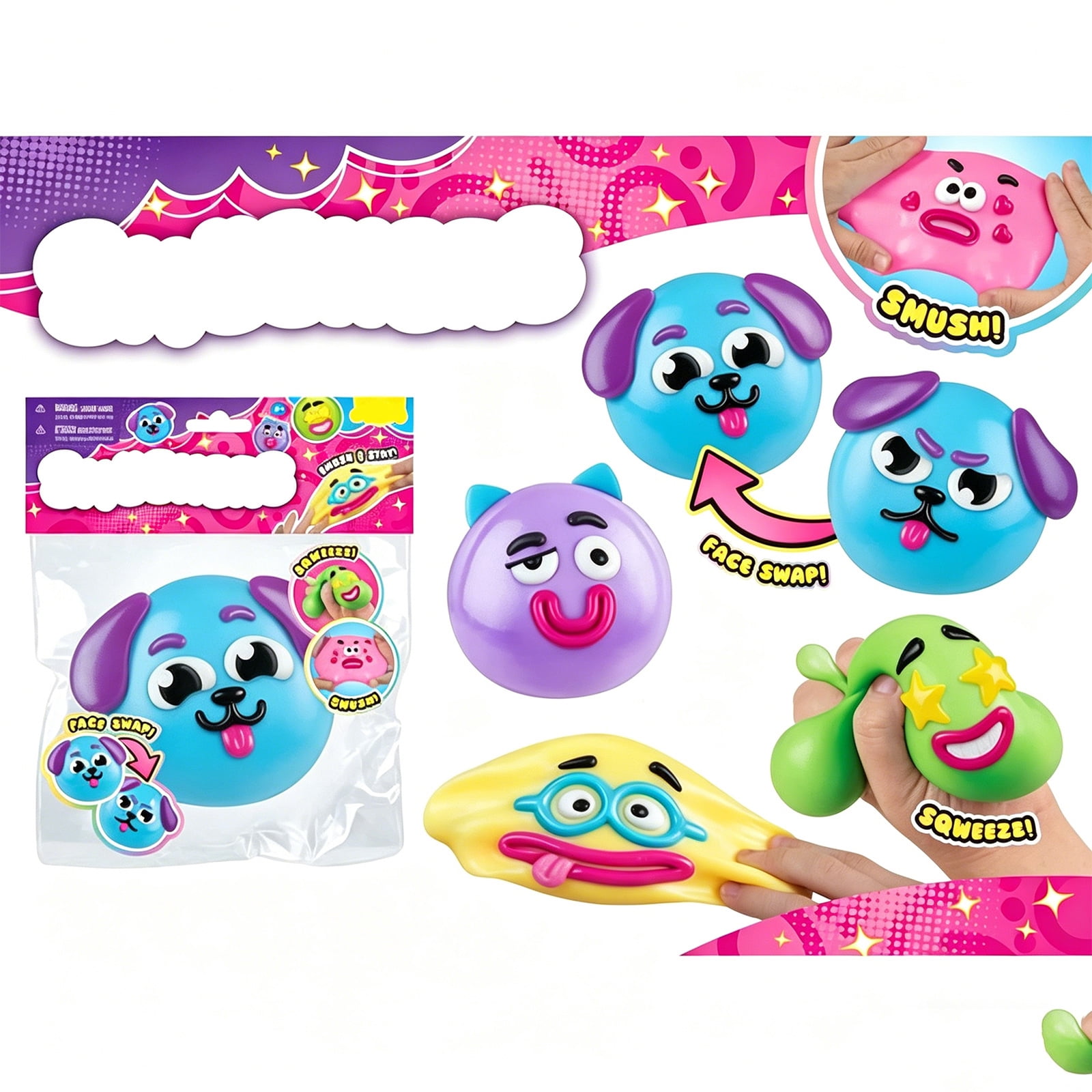 Smushers Squeeze Toys, Novelty Smush Face Squeeze Toys, Durable Removable Facial Expressions for Birthdays and Get-Togethers, Cute & Expressive Design (Blue)