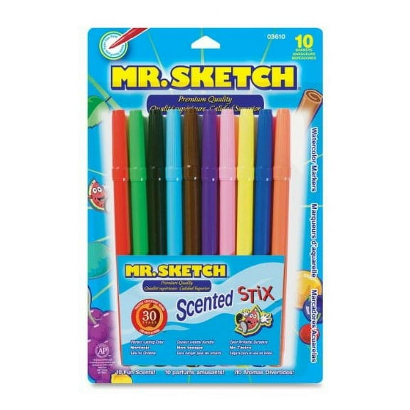 Mr. Sketch Stix Scented Markers, Fine Tip, Set of 10, Assorted Colors