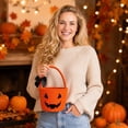thumbnail image 3 of Halloween Woven Pumpkin Candy Basket Cotton Rope Trick Or Treat Handheld Storage Bucket for Holiday Candy Gift Organizing, 1Pc, 3 of 3