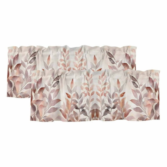 2 Pack Eucalyptus Aesthetic Floral Valance for Window Plant Rustic Chic Brown Plant Kitchen Valance Rod Pocket Short Curtain Topper Decorative Window Treatment for Living Room Bedroom 42"x12"