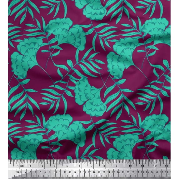Soimoi Poly Georgette Fabric Leaves & Floral Artistic Print Fabric by Yard 52 Inch Wide
