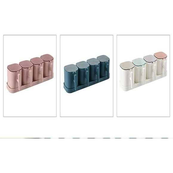 Seasoning Box Tank, 4-Piece Seasoning Container Box, Spice Box, Storage Container Seasoning Box, Seasoning Box With Lid and Spoon kitchen and Household Seasoning Pot Spoon. (White)