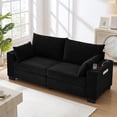 thumbnail image 5 of 78" Corduroy Sofa,3 Seater Sofa with Extra Deep Seats,Modern Upholstered Couch with USB,Cup Holders & Side Pocket,2 Pillows for Living Room,Black, 5 of 8