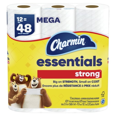 Charmin Essentials Strong Toilet Paper 12 Mega Rolls, 429 Sheets Per Roll