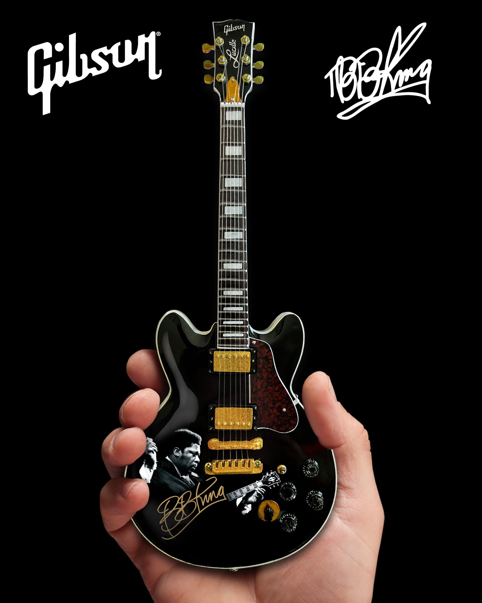 BB King Gibson Ebony ES-355 Lucille Tribute 10 Inch Miniature Guitar Replica