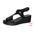 thumbnail image 5 of YgkuHd Women's Casual Wedge Sandals Peep Toe Metallic Faux Patent Leather Finish Adjustable Ankle Strap Lightweight Black,9.5, 5 of 9