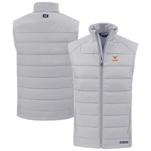 Men's Cutter & Buck Gray Texas Longhorns Evoke Hybrid Eco Softshell Recycled Full-Zip Vest