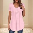 thumbnail image 2 of Camisetas Casuales de Mujer Cuello Redondo de Color Sólido con Diseño de Manga de Botón Ahuecado, Camiseta de Verano Ligera para Uso Diario, 2 of 9