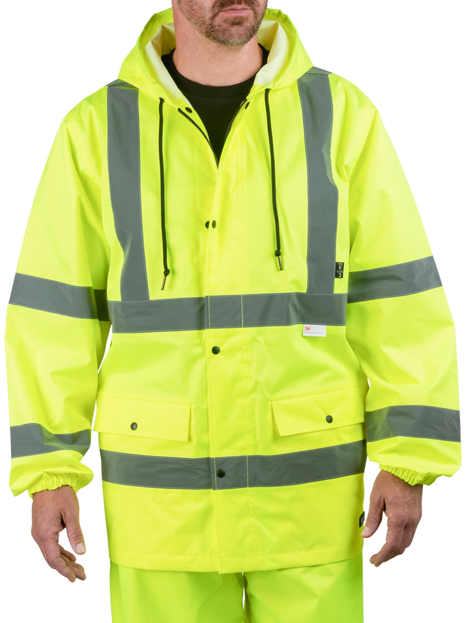 Walls Hi-Vis ANSI-3 Safety Rain Jacket Large Reflective Material Type R Class 3 