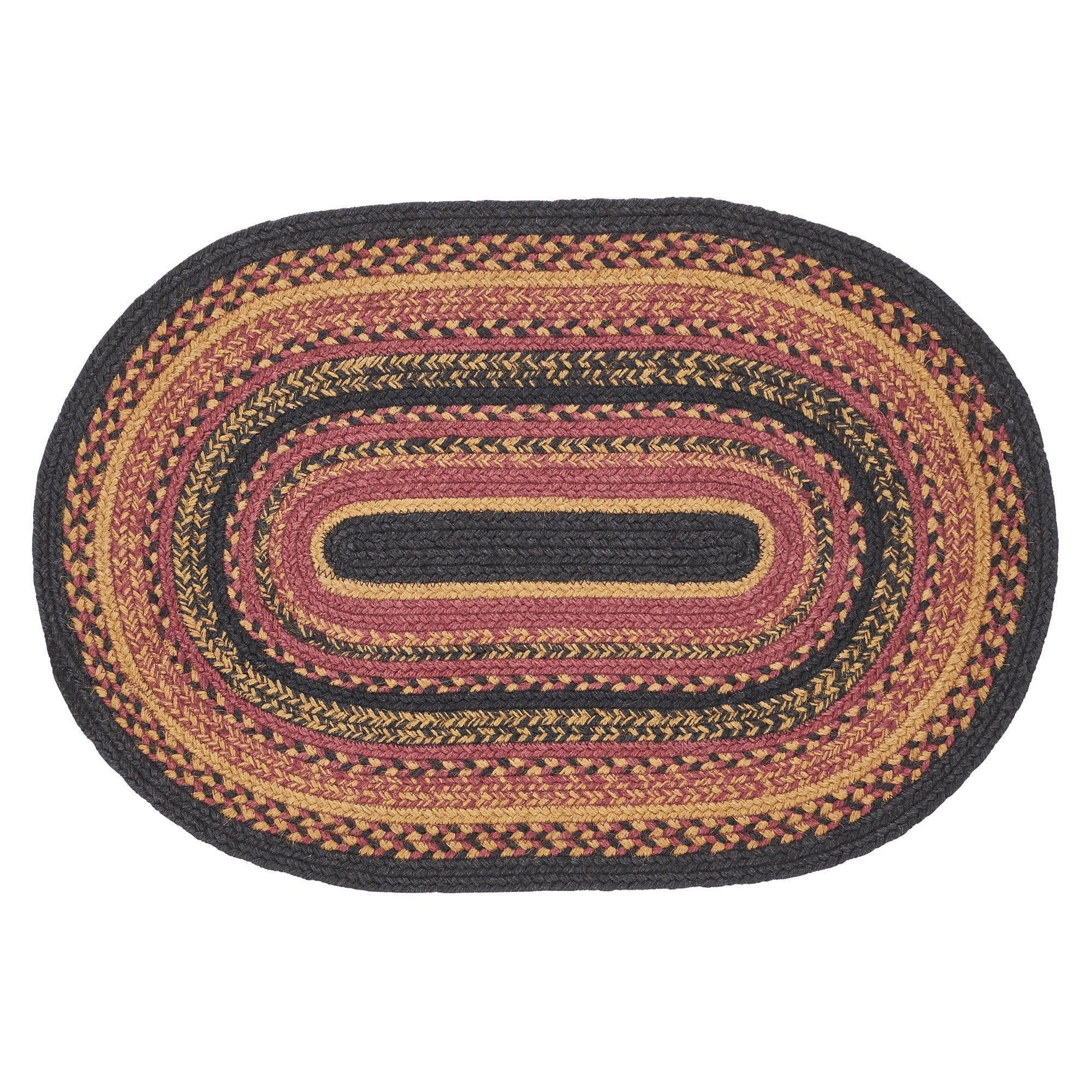 VHC Brands Heritage Farms Braided Jute Rug, Non-Skid Pad, Half Circle Door Mat, Red Black Tan. 16.5x34