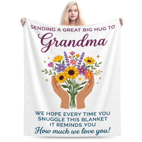 Grandma Gifts Blanket, Mothers Day, Birthday Gifts for Grandma from Grandkids, Best Grandmother Gift, Hug Floral Throw Blankets 50x40