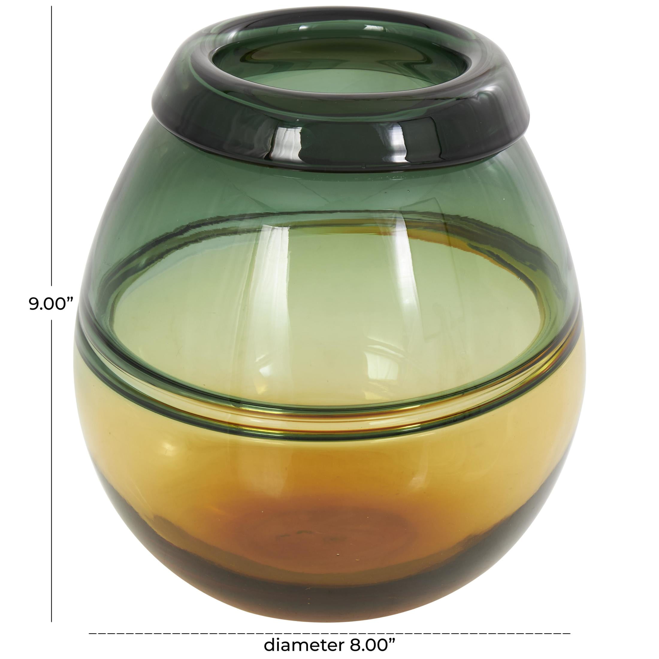 DecMode 9" Handmade Ombre Green Glass Vase with Yellow Base