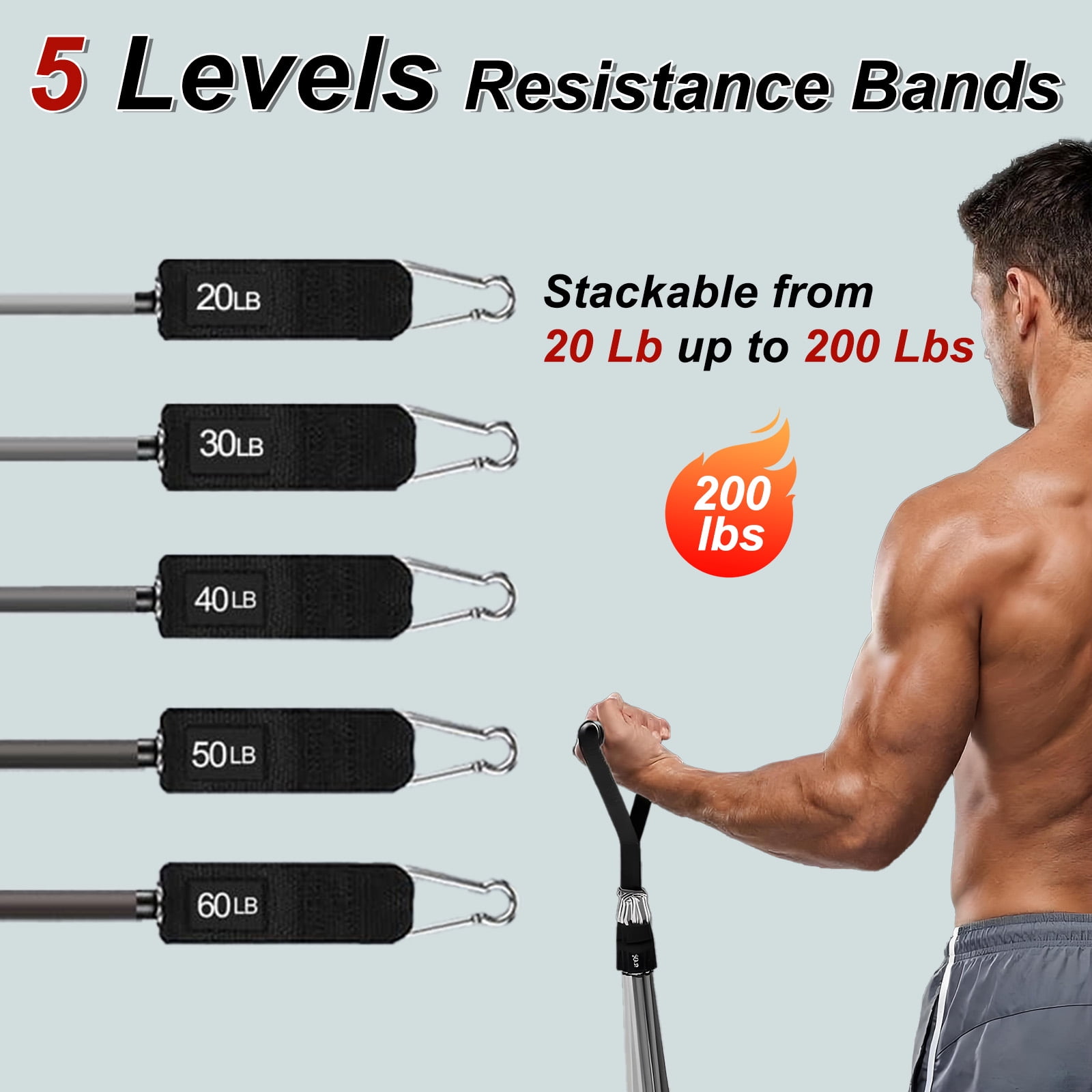 Gaderth 5 Pcs Exercise Resistance Bands with Handles Physical Resistance Tube Workout Bands, Adjustable Resistance Bands, TPE Material for Muscle Toning Strength Training