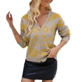 thumbnail image 3 of Fartey Graphic Print Cardigan Sweaters for Women Trendy Long Sleeve V Neck Open Front Dressy Casual Button Up Cardigans Cozy Fall Sweater Khaki L, 3 of 6