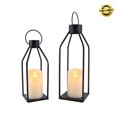 thumbnail image 2 of Set of 2 Black Metal Lantern Farmhouse Lanterns Candle Holder for Outdoor Indoor Mantle Decor (with Candle), 2 of 8