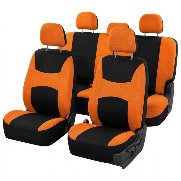 FH Group Car Seat Covers Light & Breezy Flat Cloth, Full Set w/ Carpet Floor Mats With Colored Trim