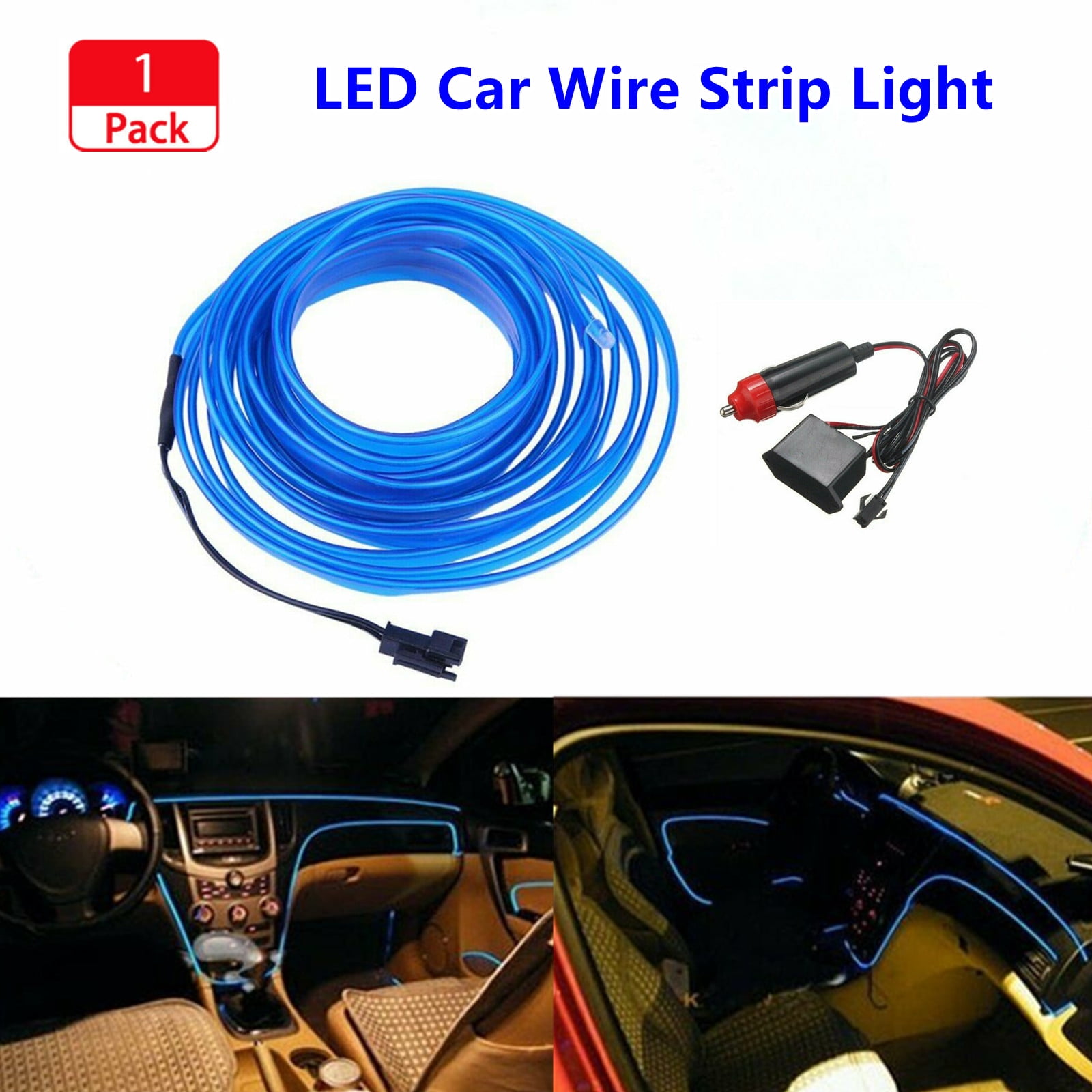2/5m EL Wire Tape LED Neon Strip+Power Driver Flat Car Interior Atmosphere Light
