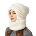 thumbnail image 7 of Women's 3-in-1 Ribbed Knit Hat with Integrated Scarf, Winter Face Mask Beanie, Thermal Ear Flap Trapper Cap, Cold Weather Balaclava Style, Unisex Outdoor Winter Gear - White, 7 of 7