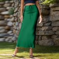 thumbnail image 3 of LWavelet Drawstring Waist Satin Mermaid Maxi Skirt Women Elegant Evening Party Flowy Versatile Bottoms Dark Green S, 3 of 3