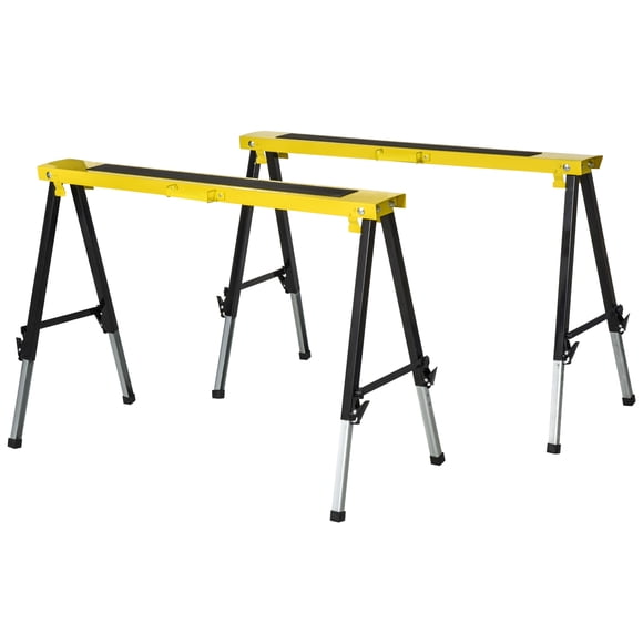 HOMCOM 2PCS Saw Horse Twin Pack Folding Workbench Adjustable Metal Trestle Stands