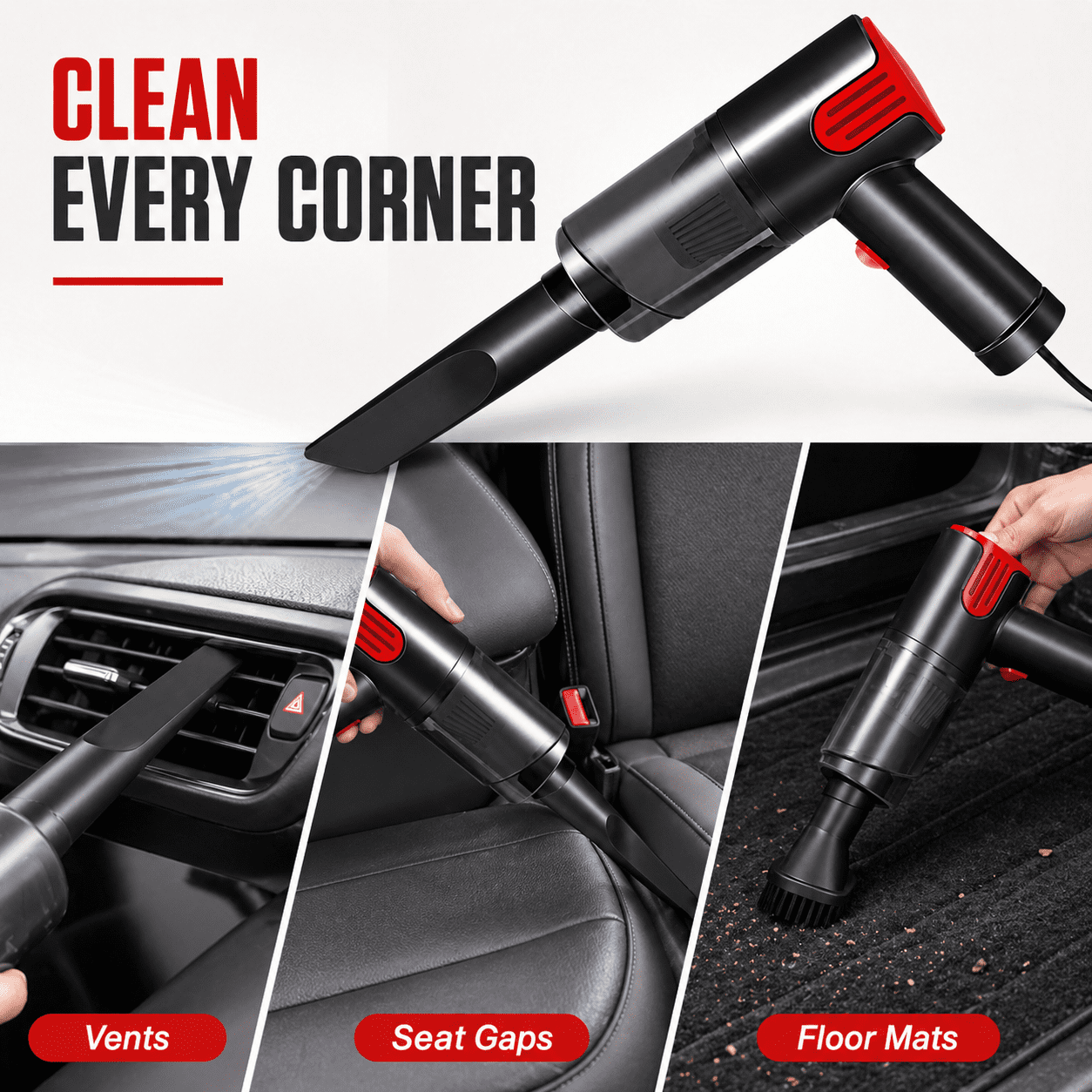 Alvantor Wired Car Vacuum Cleaner, Portable Handheld Mini Vacuum for Car Home Desktop, Silver
