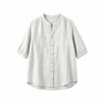 thumbnail image 3 of cocolona Womens Summer Linen Tops Dressy Casual Solid Color Blouses Short Sleeve Crew Neck Button Shirts with Pockets, 3 of 6