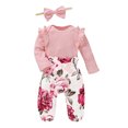 thumbnail image 4 of Enjoytime 3-18 Months Newborn Girl Clothes Long Sleeve Cute Flower Printed onesies and Pants with Hairband Newborn Jumpsuits Rompers Bodysuit Baby Clothes, 4 of 7