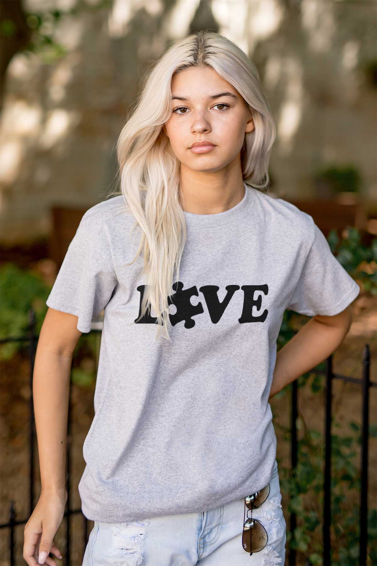 Love Autism Awareness Puzzle Piece Plus Size Crewneck Graphic Tee Shirt Brisco Brands 2X