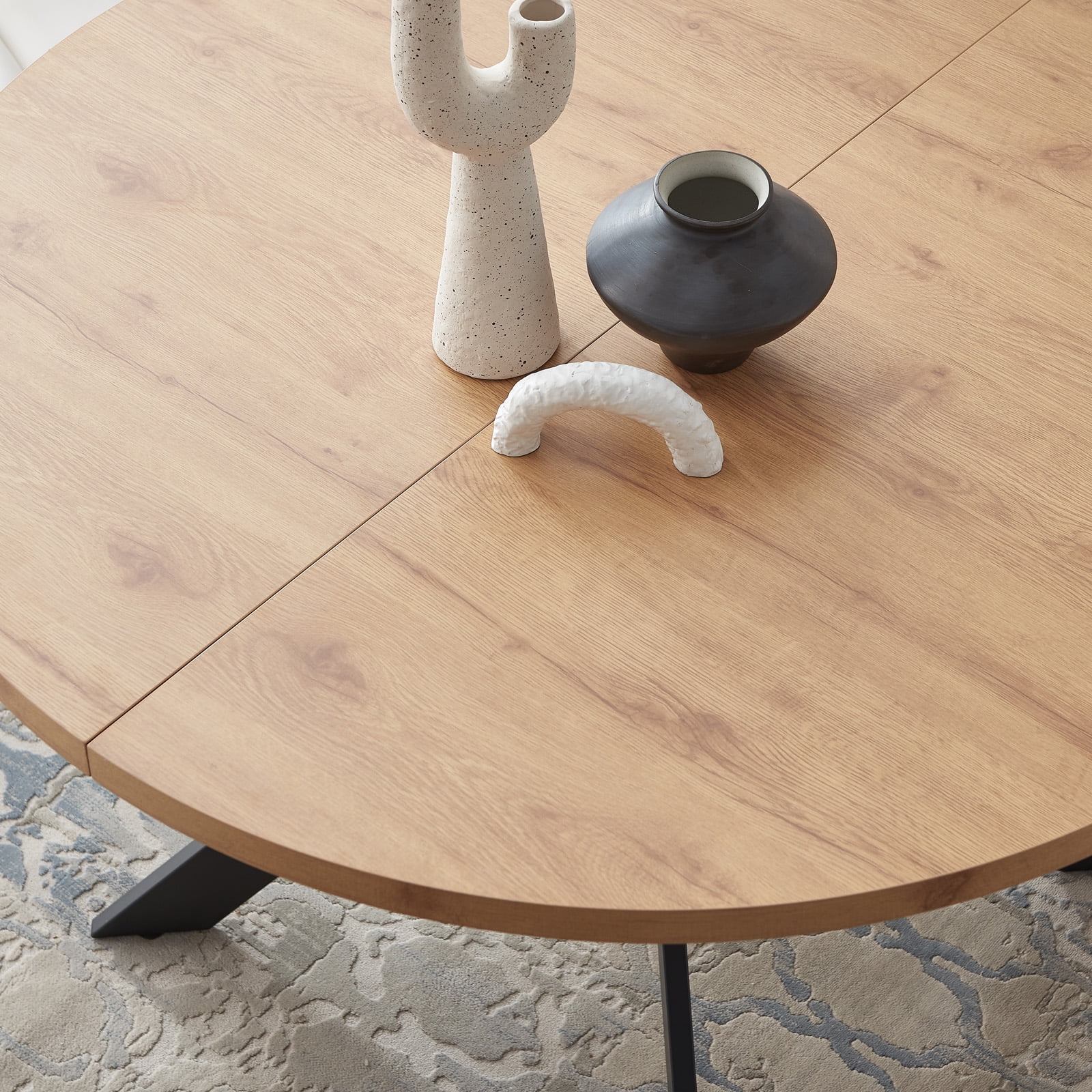 46.4" Round Dining Table Set, Mid Century Modern Round Dining Table for 4-6 Person, Steel Legs, Leisure Coffee Table for Kitchen Dining Room, Save Space