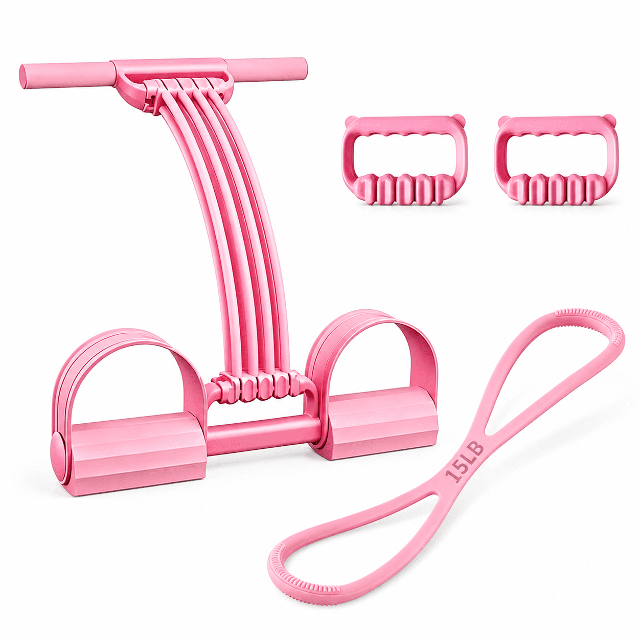 Multifunction Pedal Resistance Band, 8-Tube Exercise Band with Handles & Bonus Resistance Band, 3-in-1 Portable Fitness Trainer for Home Workout, Back Stretch, Foot Pedal Pull & Chest Expand
