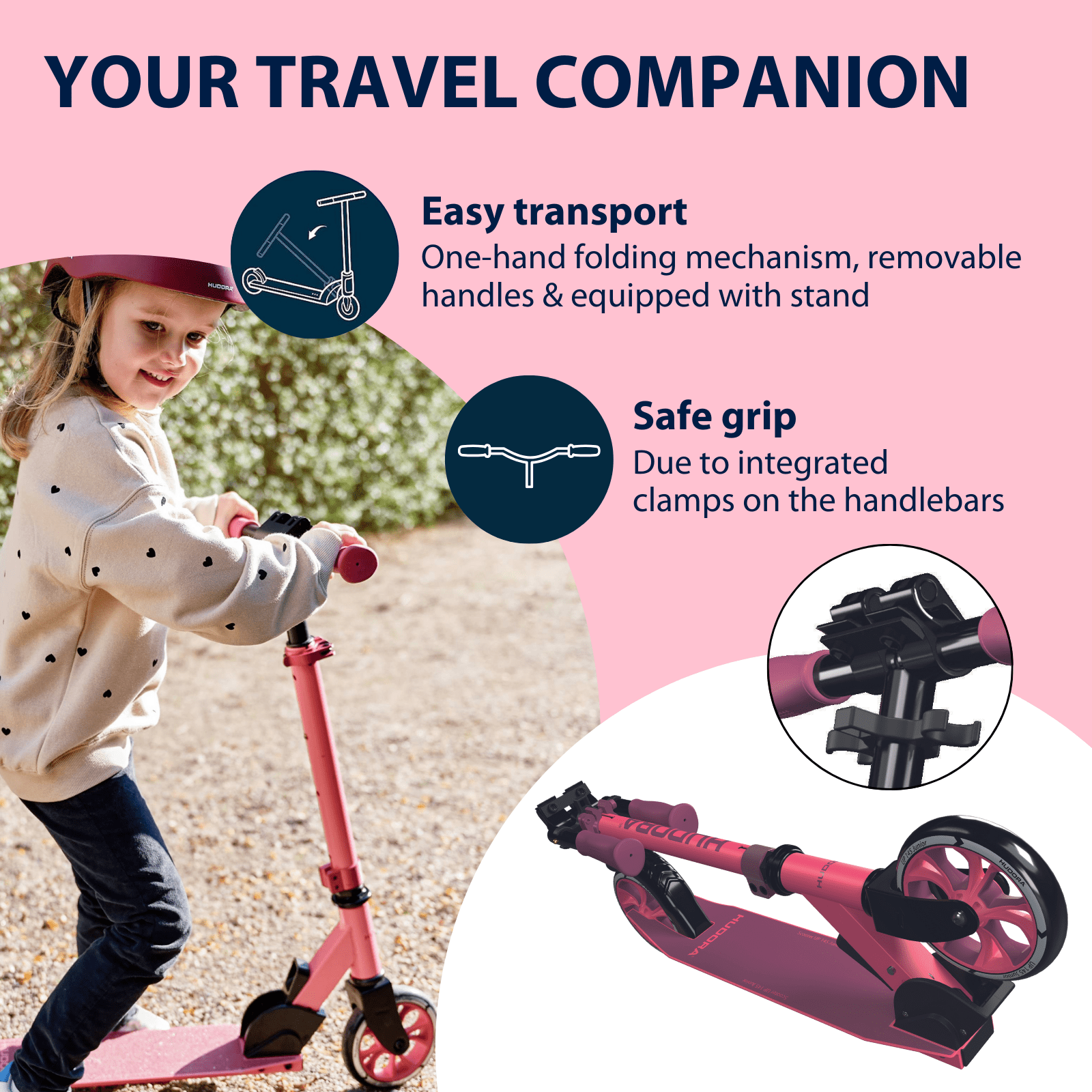 Hudora Scooter up 145 (57") Junior Berry - Lightweight - Age 3+ - up to 132lb