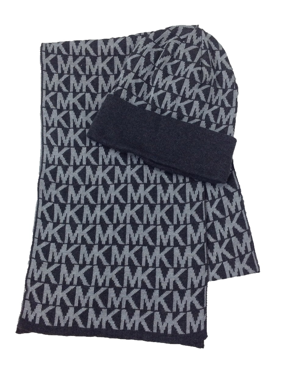 Michael Kors MK Repeat Logo Knit Scarf & Hat Box Set, Derby Grey