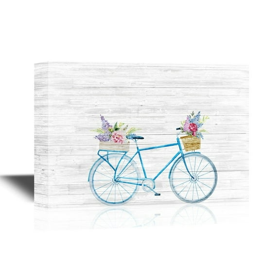wall26 - Canvas Wall Art - A Bicycle with Flowers - Gallery Wrap Modern Home Art | Ready to Hang - 24x36 inches