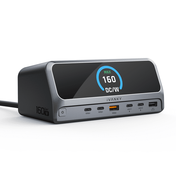 iVANKY 13-in-1 USB-C Docking Station, 2.26" LCD smart display, dual HDMI, 10Gbps USB A/C, Gigabit Ethernet, 160W max output, for MacBook, Dell, HP, Lenovo & more.