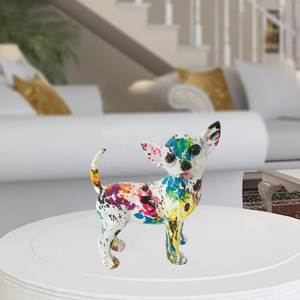 Multicolor Chihuahua Escultura Perro Estatua Moderna Resina Animal Artesanía Multipropósito Colorido para Escritorio, Hogar, Oficina, Cafetería, Estilo A BLESIY Escultura chihuahua