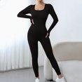 thumbnail image 2 of Lenpel Jumpsuits for Women Long Sleeve Square Neck Backless Ribbed Yoga Romper Seamless Workout Overalls, 2 of 4