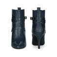thumbnail image 4 of BLISSFUL STEP Women's Ankle Boost Faux Leather Pointed Toe Stiletto Heel Cross Strap Boots Navy Blue 6, 4 of 4
