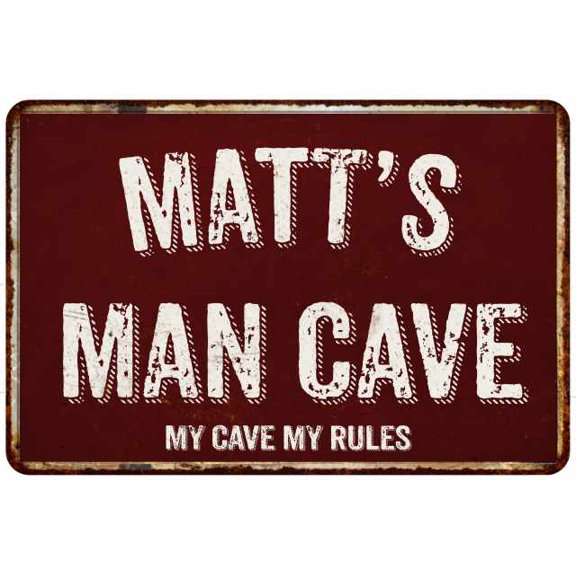 MATT'S Man Cave Red Grunge Sign 16 x 24 Matte Finish Metal Sign 116240003091