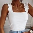 thumbnail image 2 of Women Ladies Loose Sleeveless Solid Square Neck Pullover Crop Tops Shirt, 2 of 9
