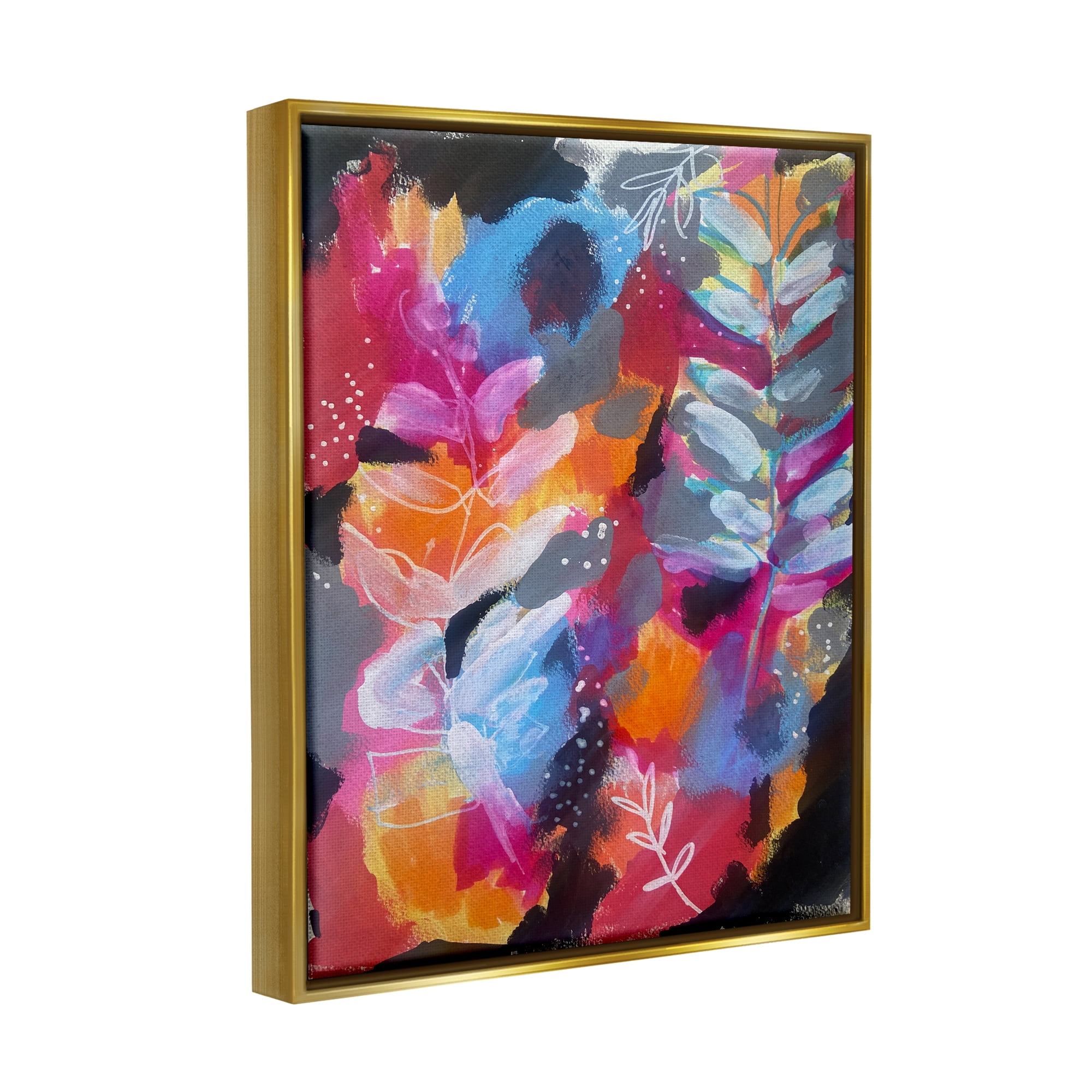 Stupell Industries Abstract Fern Leaves Botanical & Floral Painting Gold Floater Framed Art Print Wall Art, 17 x 21