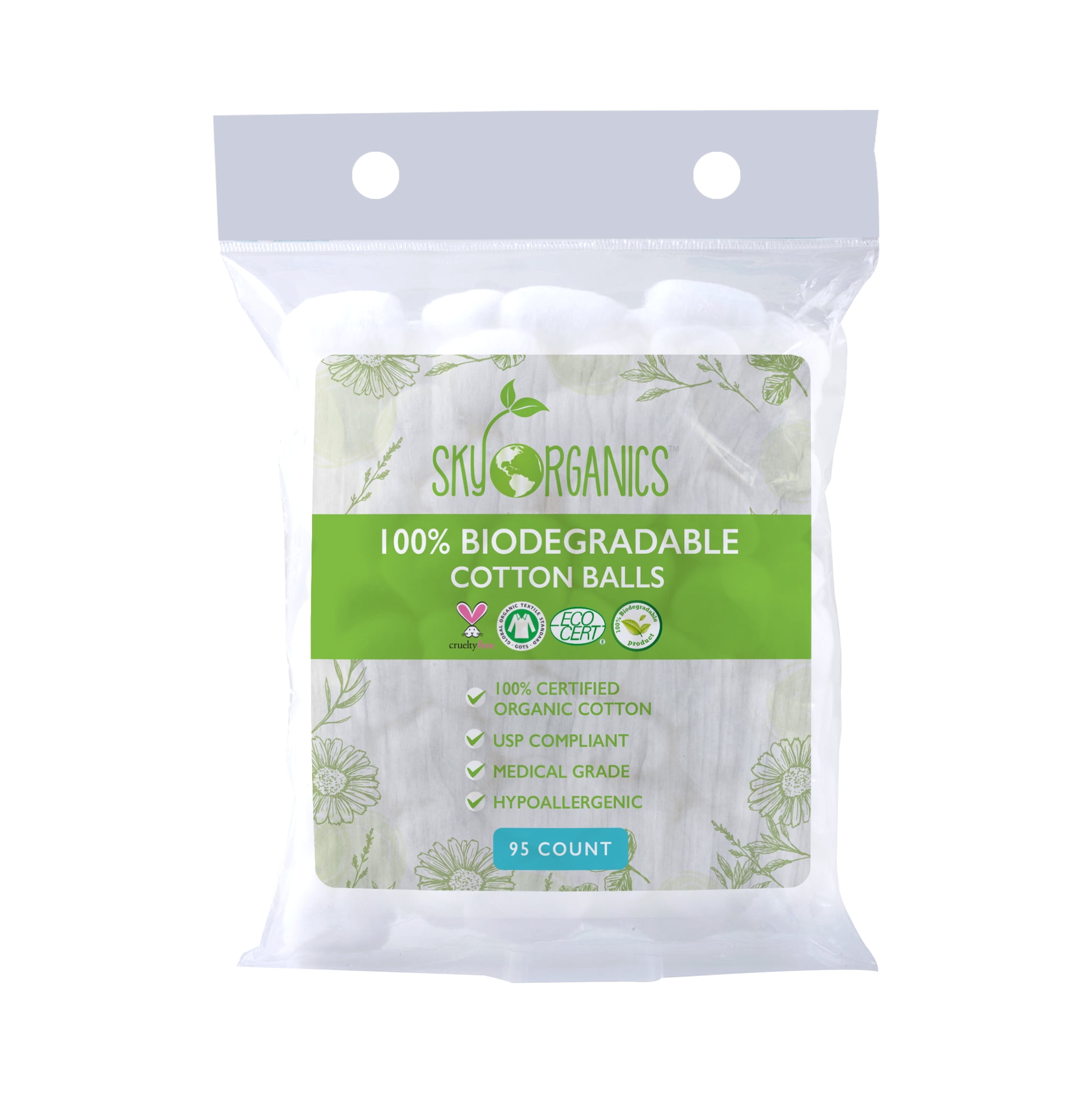 Sky Organics CrueltyFree 100 Biodegradable Cotton Balls, 100 ct