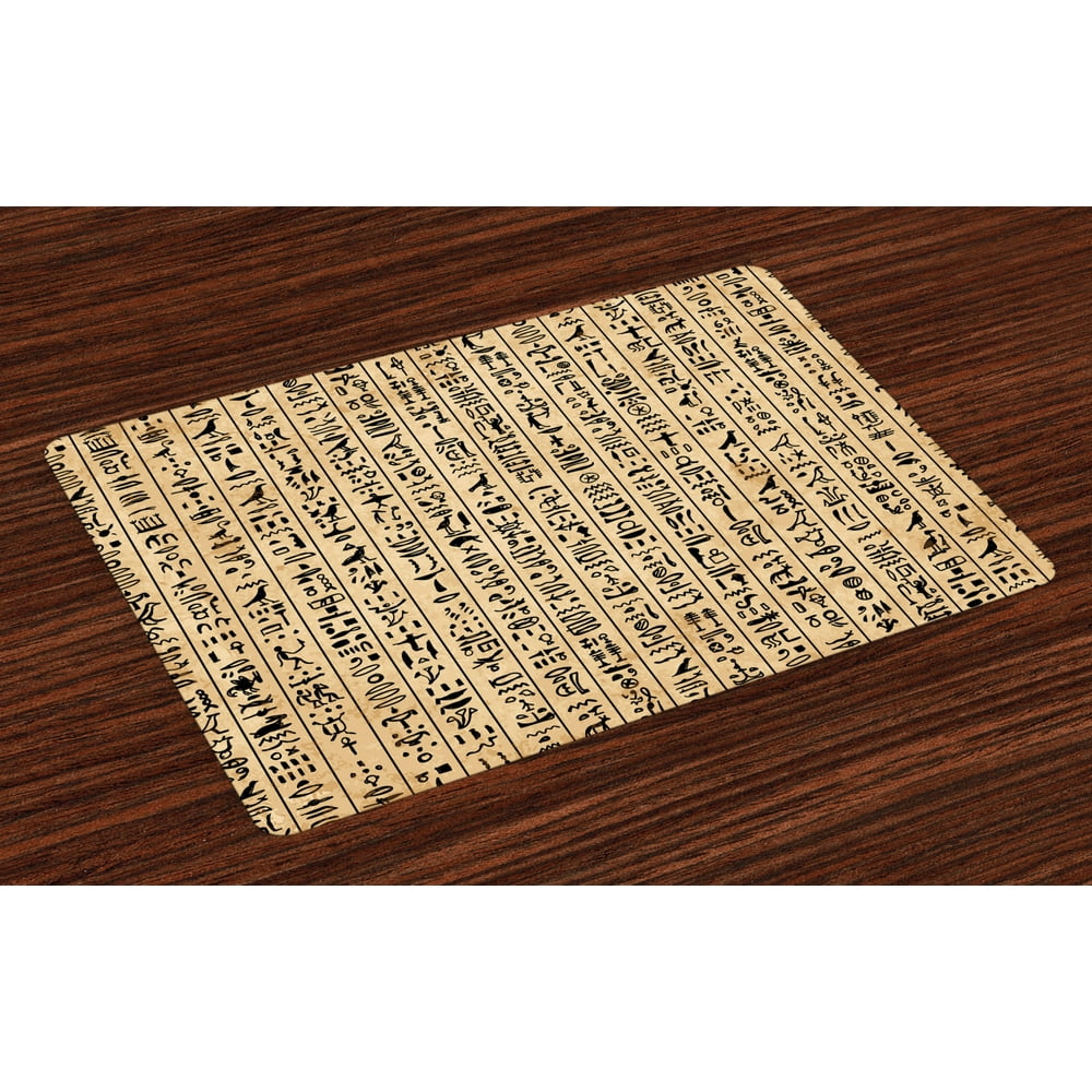Egyptian Placemats Set of 4 Ancient Hieroglyphs Grunge Pattern on