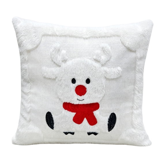 Reindeer Snowman Faux Fur Christmas Pillow Cover, 18x18 Inch Soft Plush Cushion Case, Festive Sofa Bedroom Decor with Hidden Zipper (C)