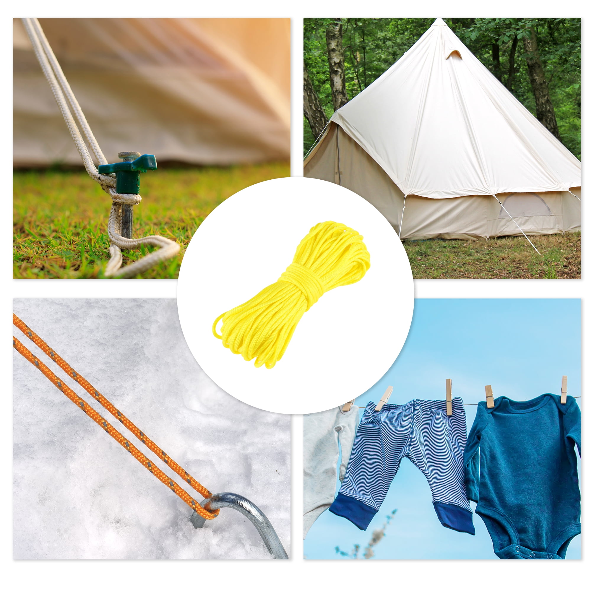 Unique Bargains Outdoor Camping Guylines Tent Rope 7 Core 4mm Paracord Yellow