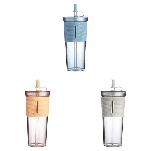 YWIYIUD 3 Pcs Bouteille d'Eau Pratique Grande Capacité 2.56x7.68 Pouces Bouteille d'Eau de Voyage Portable et Réutilisable avec Couvercle et Paille Convenant à la Maison, à la Randonnée, au Camping et aux Sports de Plein Air