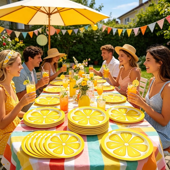 Lemon Themed Party Plates, Disposable Paper Dinnerware, 16 Count 9 Inch Heavy Duty Paper Plates for Summer Party BBQ Picnic Birthday Celebration Bridal Shower, for Him/Her Daughter Son for Party
